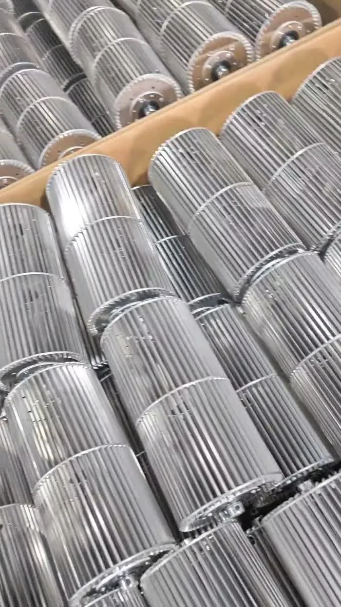 Cross-flow impeller production line with assembled plastic drum impellers